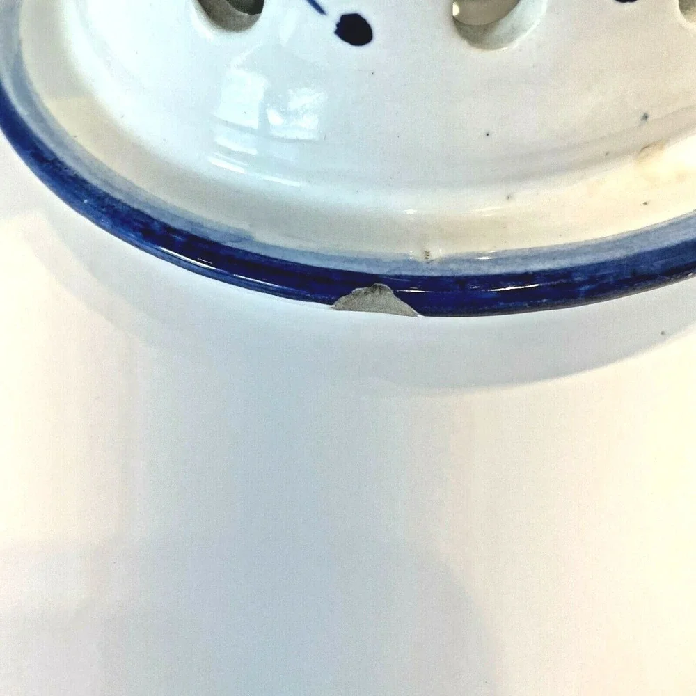 Portugal Hand Made/ Hand Painted Blue White Pierced Lattice Candle Holder